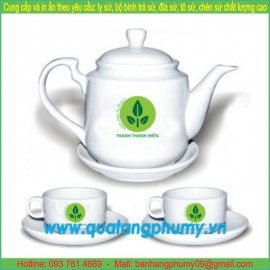 Bộ bình trà sứ in logo PTP18
