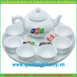 Bộ bình trà sứ in logo PTP8