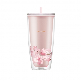 HAP509PIK – Ly nhựa hai lớp LocknLock Double Wall Cold Cup Cherry Blossom 750ml – Màu hồng